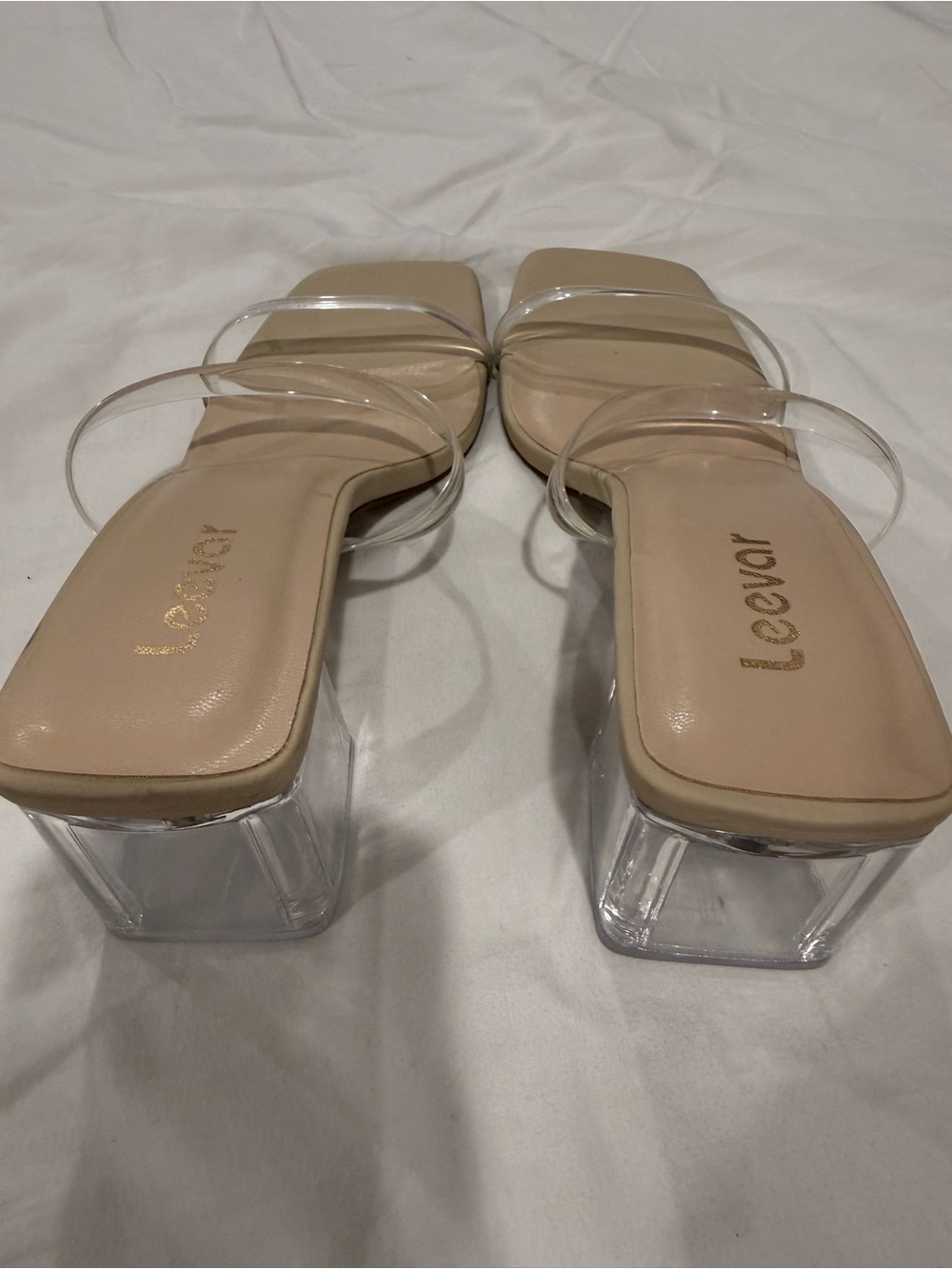 Women’s Nude Clear Strap Square-Toe Heeled Sandals Size 8.5 - Picture 2 of 5